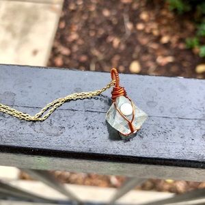 Green Fluorite w/authentic opal handmade necklace